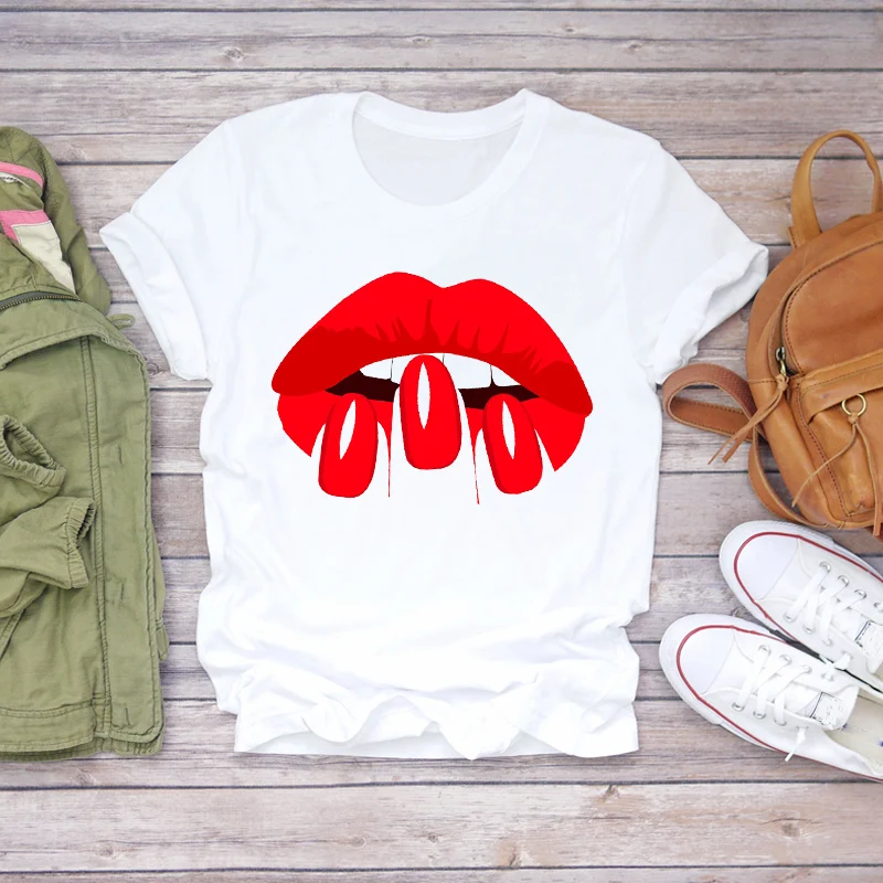 

2021 Summer Women Fingernail Nail Art Make Up 90s Ladies Lady T-shirts Top T Shirt Ladies Womens Graphic Female Tee T-shirt