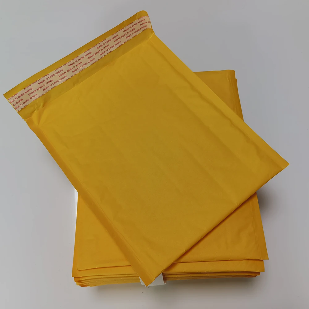 Hysen 50Pcs Wholesale Multiple Sizes Yellow Color Waterproof Plastic Mailer For Business Mailing Gift Bubble Padding Bag
