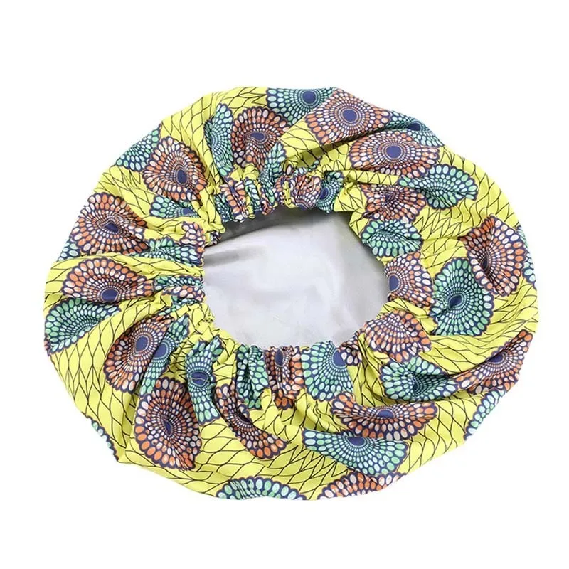 

36cm Extra large Satin Hair Caps Bonnets Women African Pattern Print Fabric Ankara Bonnets Night Sleep Hat Ladies Turban