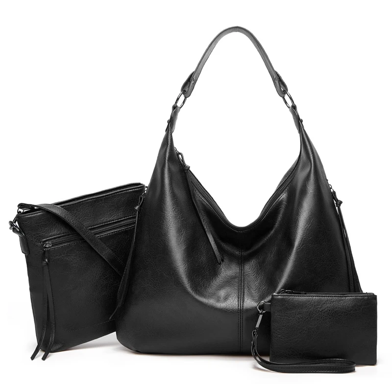 

3 Pc Women's Bags Versatile Fashion PU Leather Ladies shoulder Bags Wallet