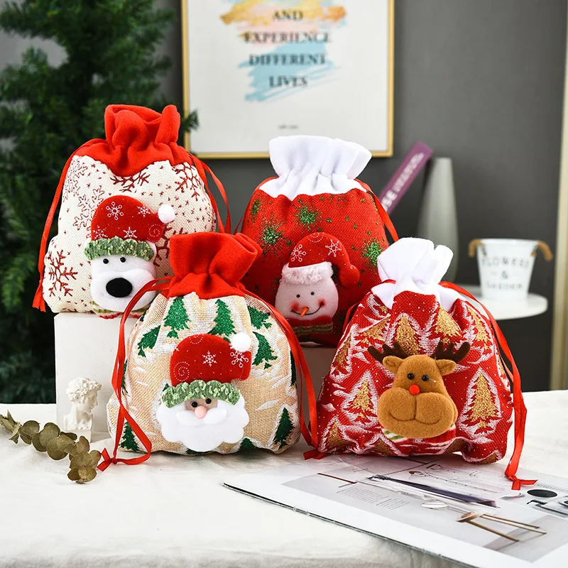 Christmas Gift Bag Christmas Decorations Children Red Portable Candy Bag Old Man Snowman Apple Bag