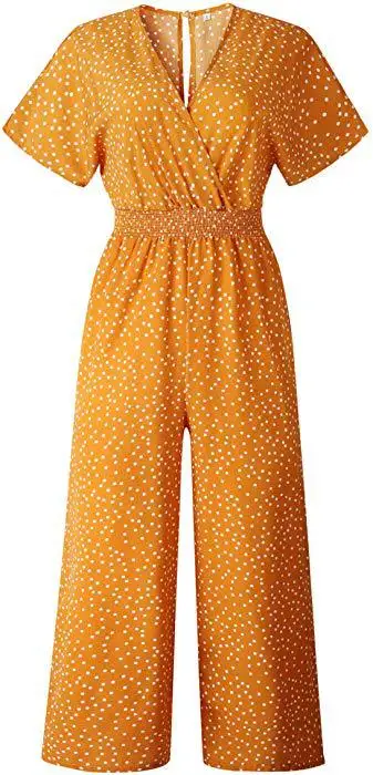 Женский цельный комбинезон в горошек повседневный с V-образным вырезом высокой