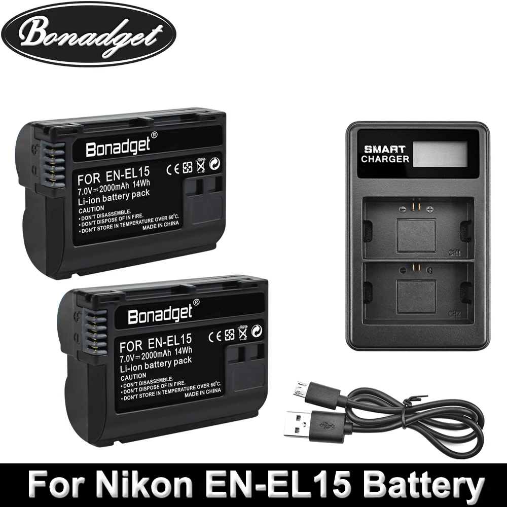 Перезаряжаемая цифровая батарея Bonadget EN-EL15 ENEL15 аккумулятор для фотоаппарата Nikon