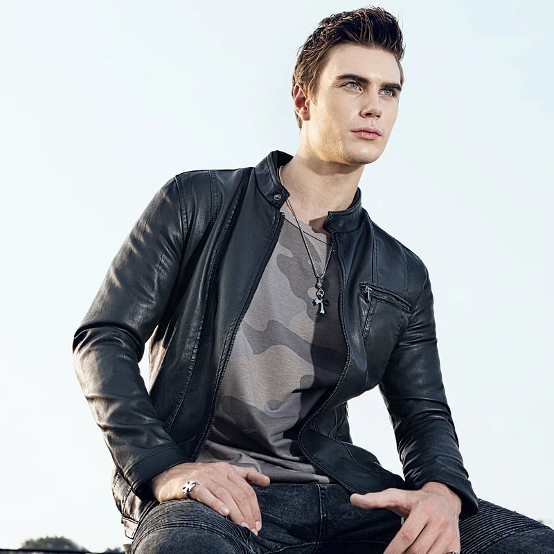 Куртка мужская из искусственной кожи приталенный силуэт замша Байкерский стиль