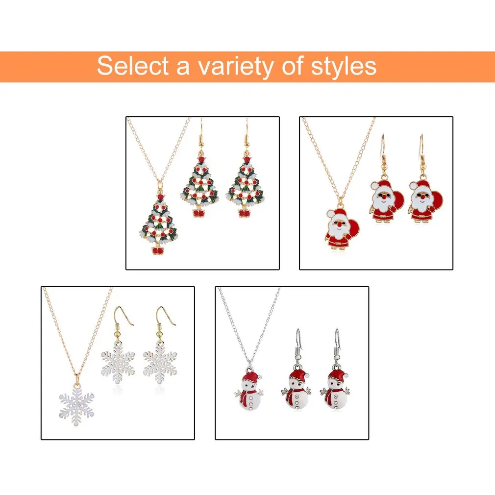 Cute Cartoon Drop Oil Color Santa Snowman Christmas Gift Earrings Necklace Set Professional Fashion Portable | Украшения и