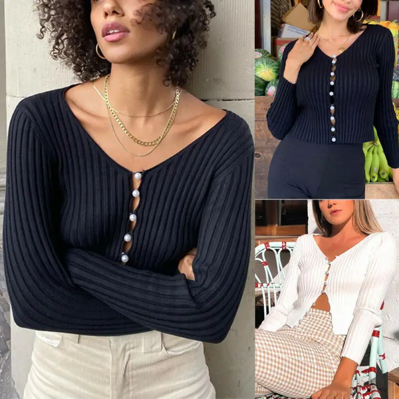 Новые женские сексуальные рубашки с длинным рукавом облегающие укороченные