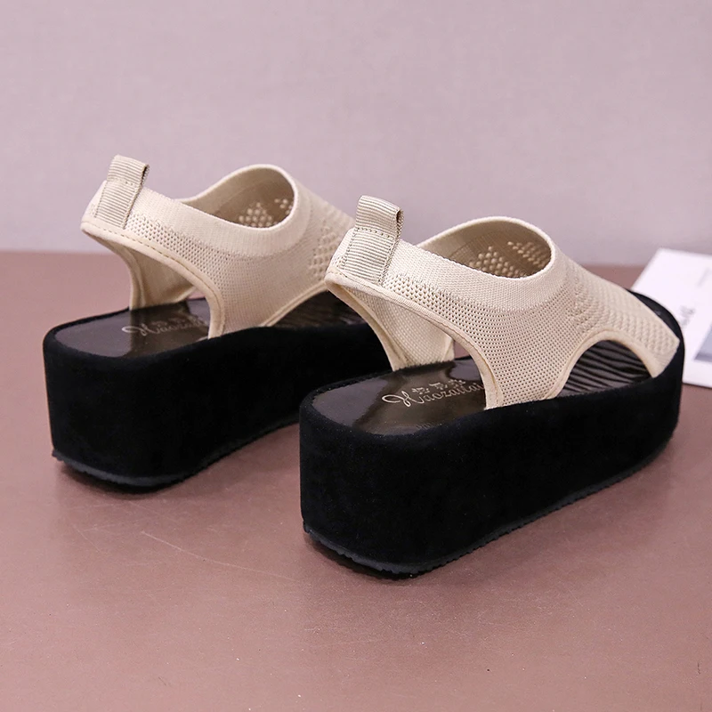 

Summer Women Sandals Solid Color Mesh Wedge Shoes Hollow Out Casual Ladies Open Toe Slip-On Platform Female Sandalias 2021 Mujer