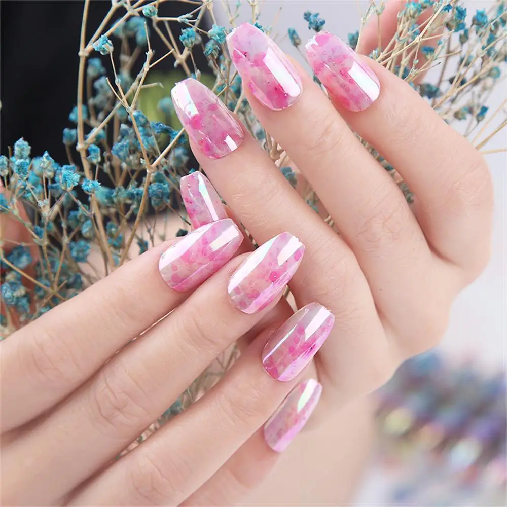 24 накладных ногтей стилетто в коробке, хромированные кончики ногтей, металлические ложные искусства, маникюр в зеркальном стиле.