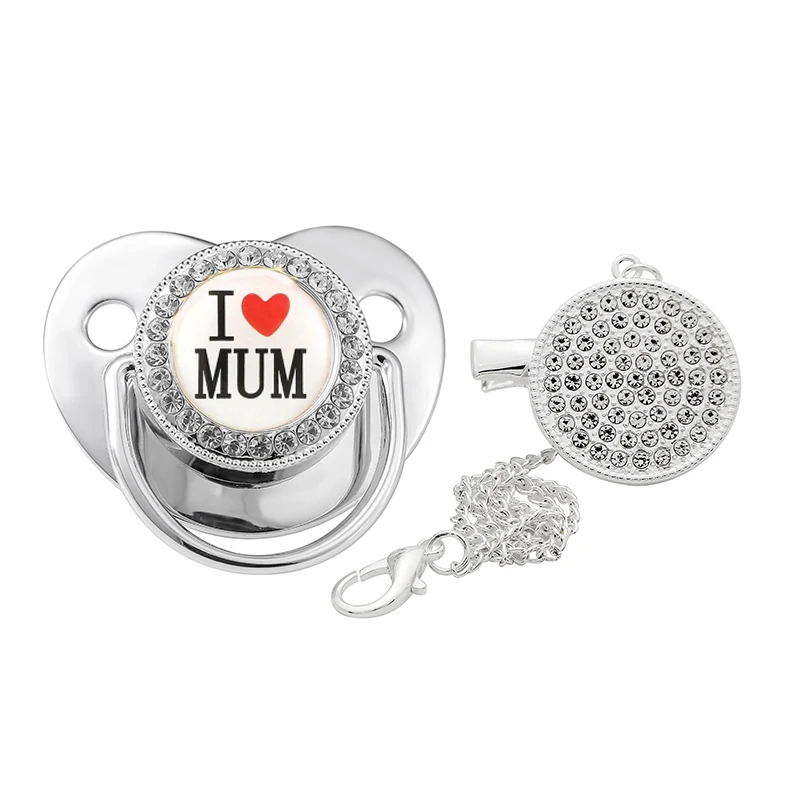 Новая серебряная детская соска со стразами блестящая Соска клипса цепочка для