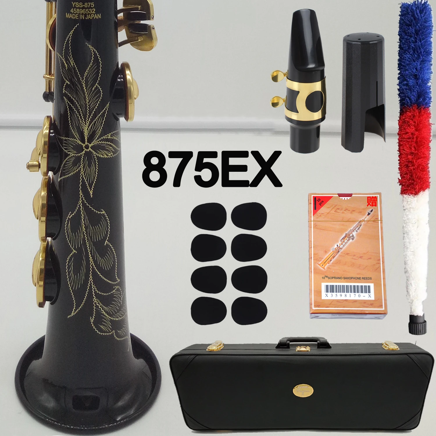 

New MFC Saxophone Soprano 875EX Professional Soprano Sax Custom EX Black Lacquer Single Piece Straight Mouthpiece Reeds Neck