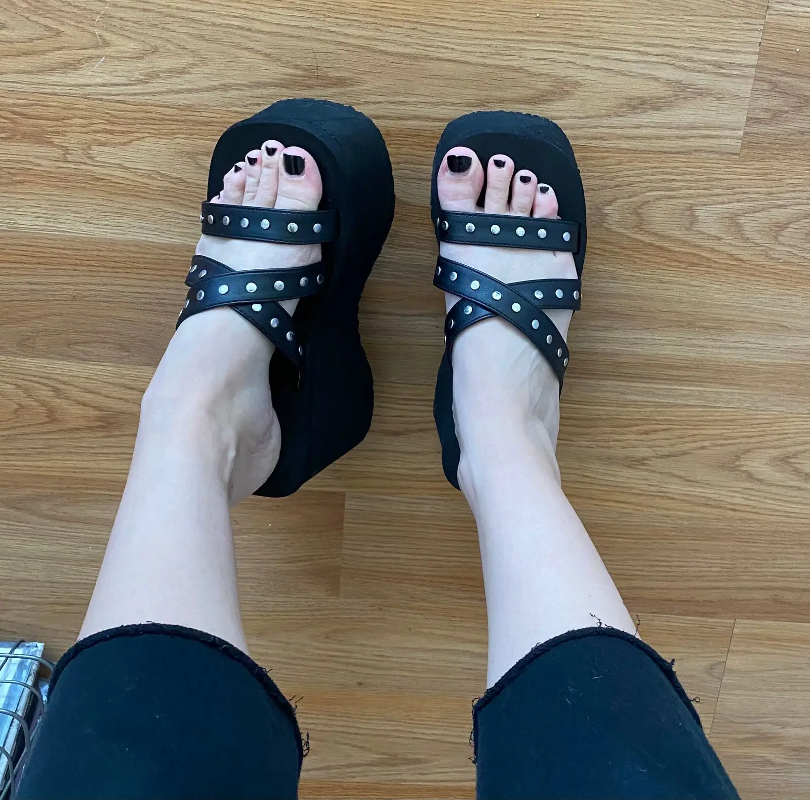 Sorphio Summer 2023 Double Strap Buckles  Platform Wedges Fashion Goth Slippers Hot Women's Metal Sandal For Comfy  Black Shoes