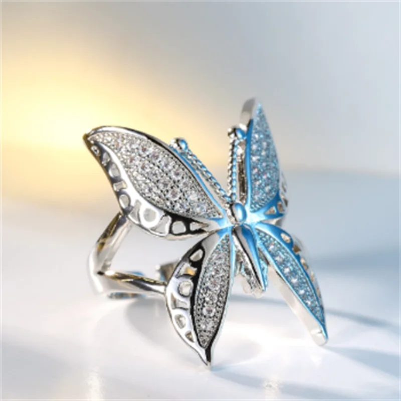 

Cute female big butterfly zircon open ring simple wedding ring love engagement ring Wholesale