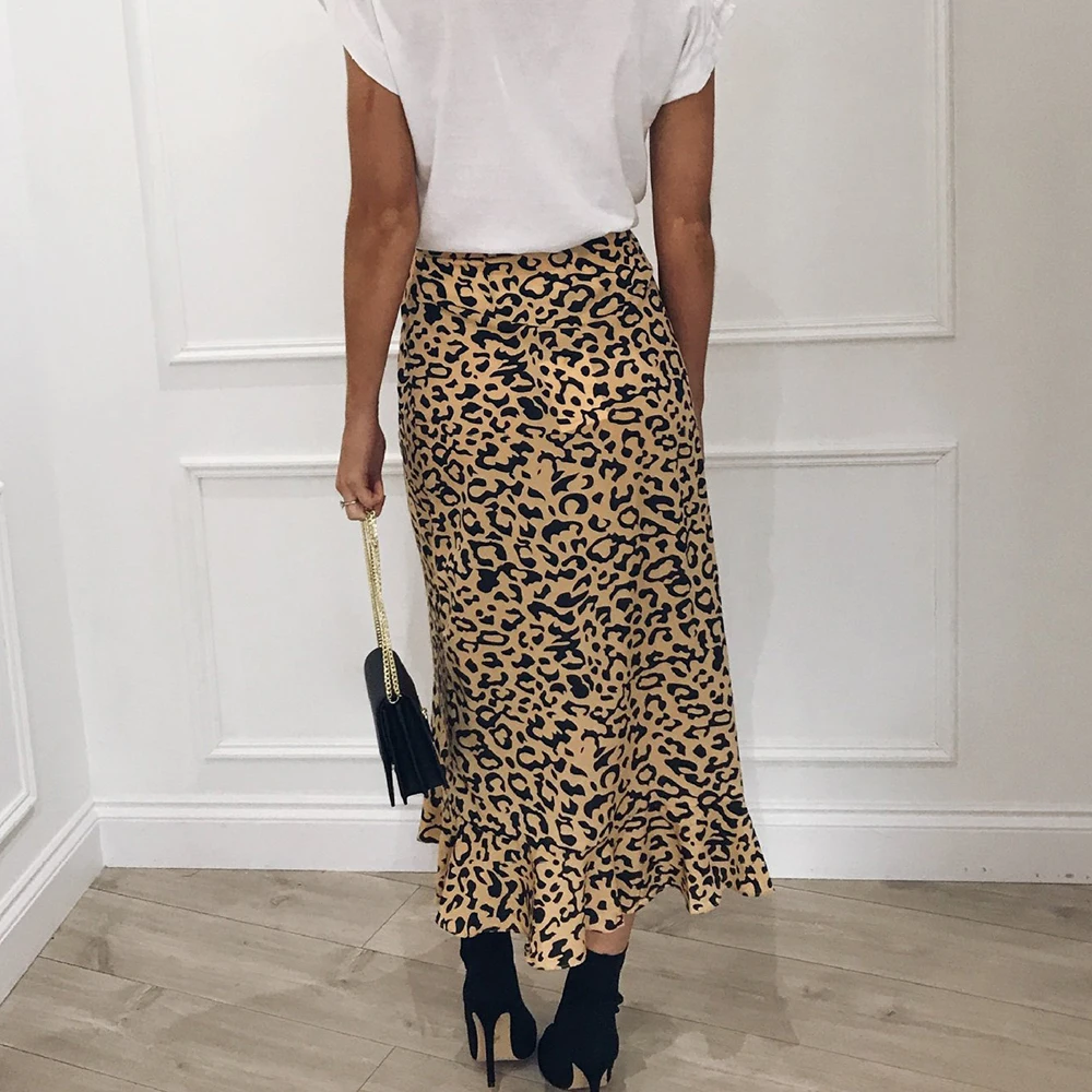 HEFLASHOR женская сексуальная юбка с леопардовым принтом запахом Aysmmetric свободная