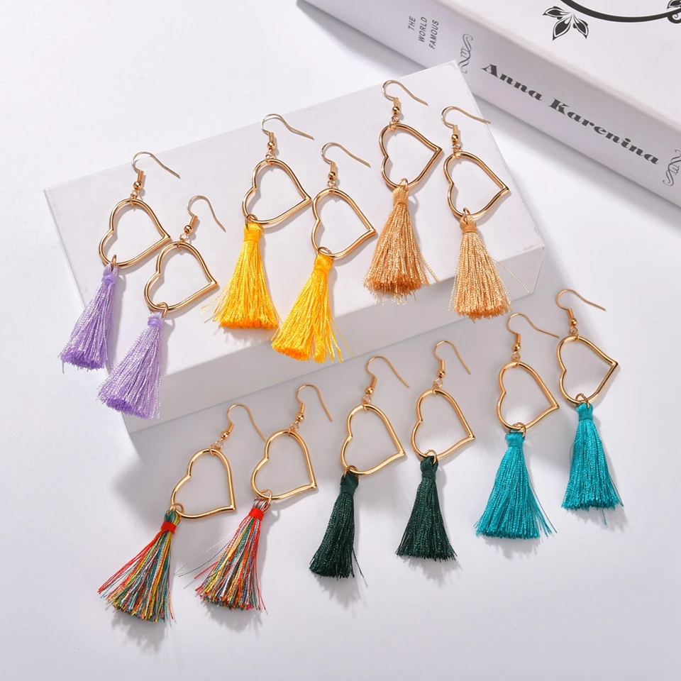 Новые богемные массивные Серьги-кисточки золотого цвета в форме сердца висячие