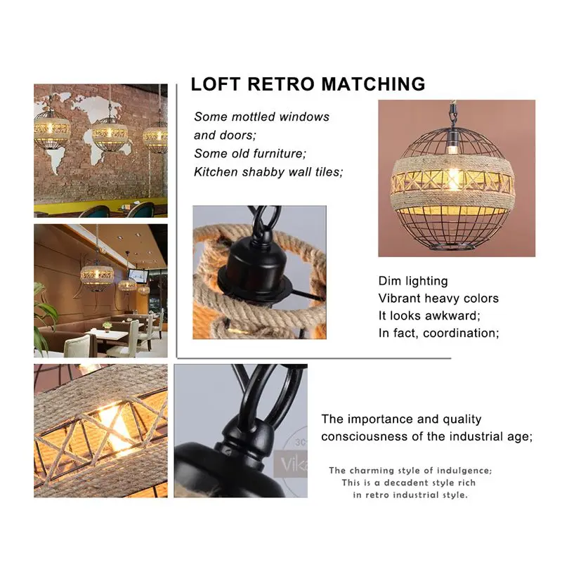 

Country retro rope industrial wind chandelier Internet cafe restaurant cafe bar ball personalized lamps