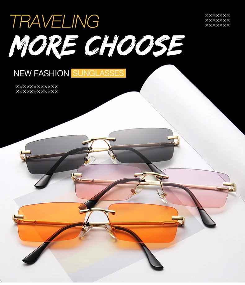 

12 Styles Sunglasses Rimless Sunglasses Small Frame Ocean Sheet Spring Leg Sunglasses Trendy Street Shooting Female Glasses 1PC