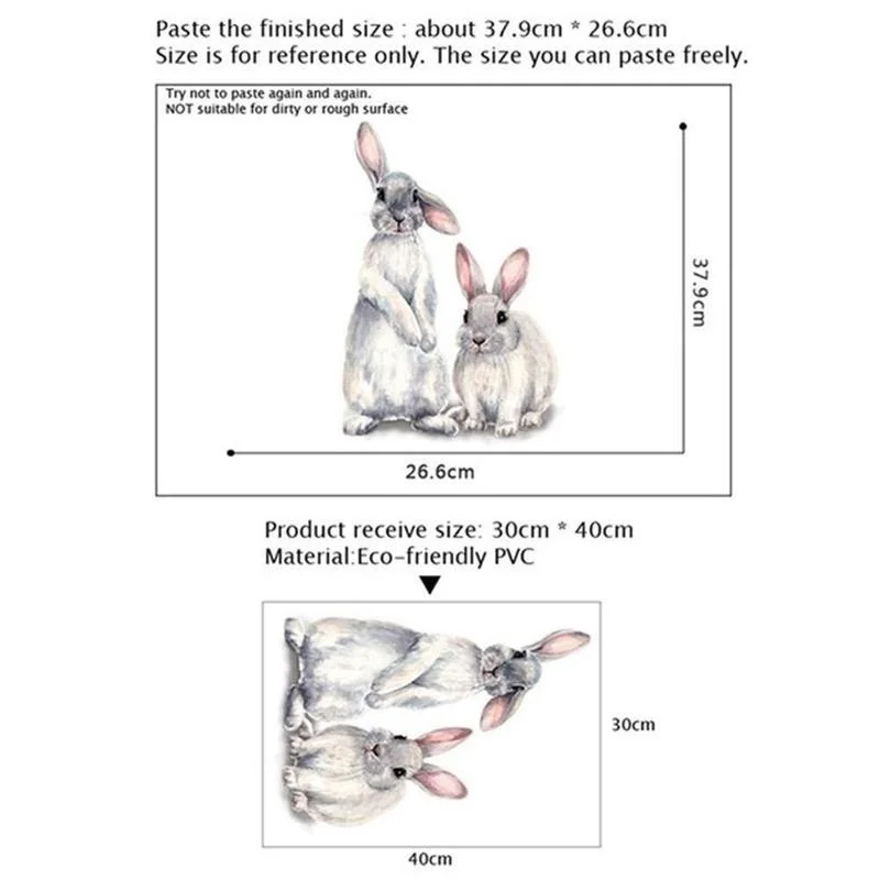 

Cute Two Rabbits Wall Sticker Removable Wallpaper Kids Room Decoration Sticker Living Room Bedroom Rabbits Sticker