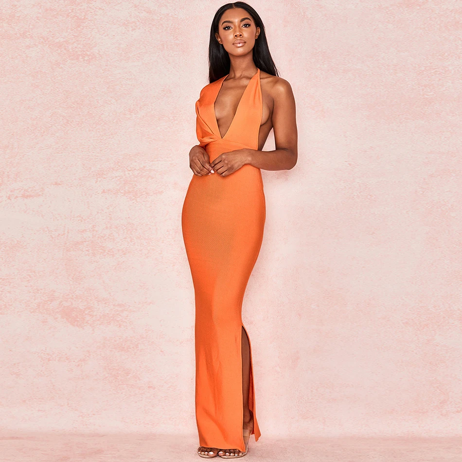 2021 летнее новое женское сексуальное оранжевое ДРАПИРОВАННОЕ длинное Бандажное