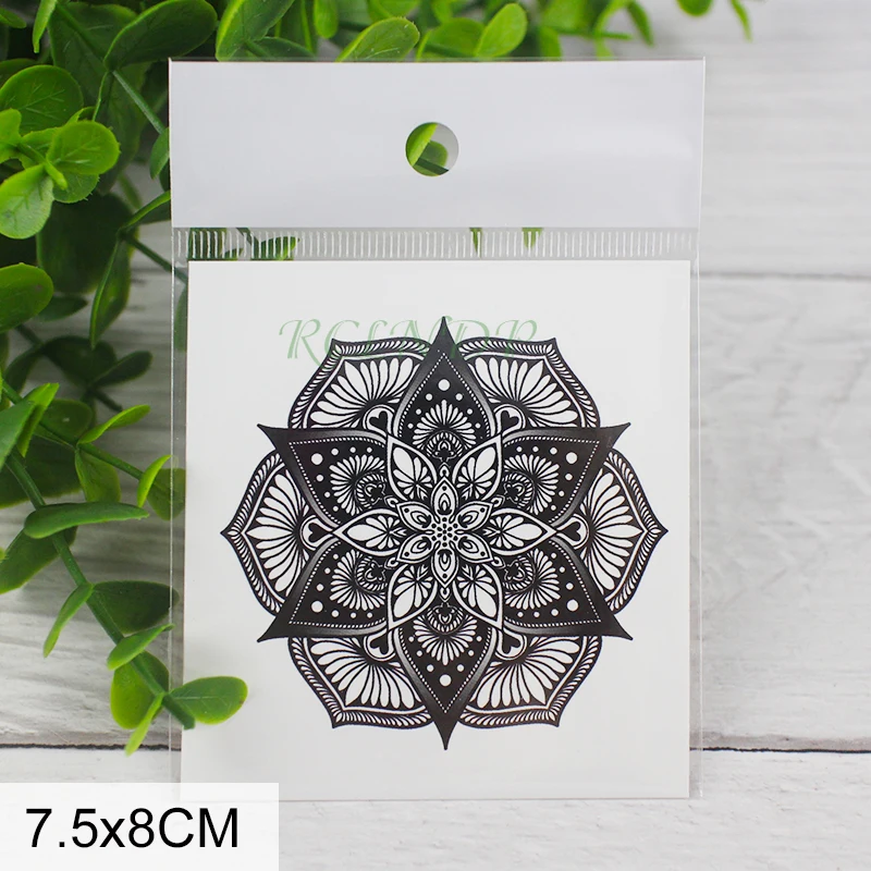 

Waterproof Temporary Tattoo Sticker hanna Mandala flower black Fake Tatto Flash small art hand foot arm Tatoo For Men Women