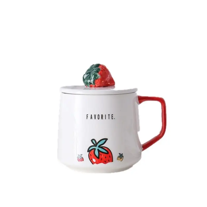 

Heat-resistant Office Milk Breakfast Coffee Cup 1pcs Creative Cute Hand-painted Strawberry Three-dimensional Ceramic Cup Mug Cup
