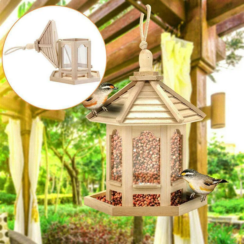 Alimentador de semillas a prueba de insectos de ardilla de madera colgante al aire libre para alimentación de aves portátil, suministros para mascotas XH8Z
