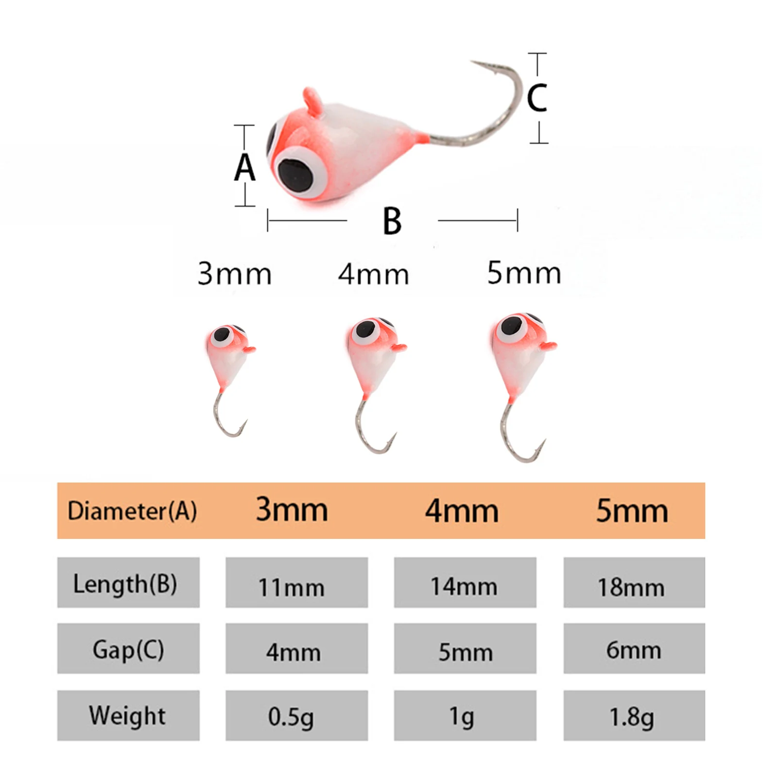 

6PCS/Lot 3-5mm 1.8g Winter Ice Fishing Lure Quality Mini Metal Lead Head Hook Bait Jigging Fishing Barbed Hook