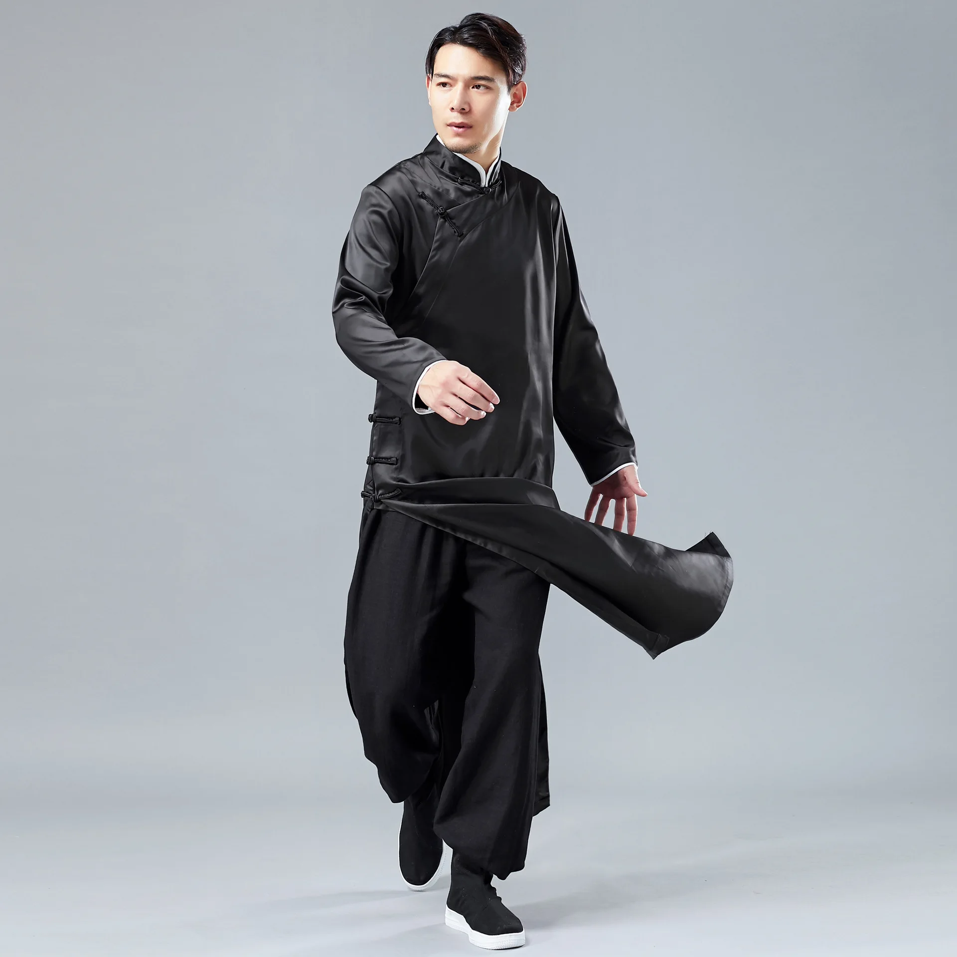 Chinese Style Men Traditional Robe Gown Loose Casual Mantle Tang Suit Ancient Mandarin Collar Hanfu Retro Button Clothing