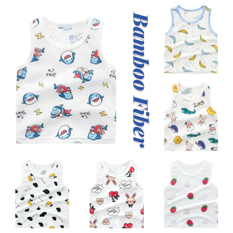 

18M-5Y Kids Baby Boys Vest T-shirt Children Summer Vest Top Outfit Kid Boy Girl Cartoon Tops Clothes Bamboo Fiber Tees Playsuits