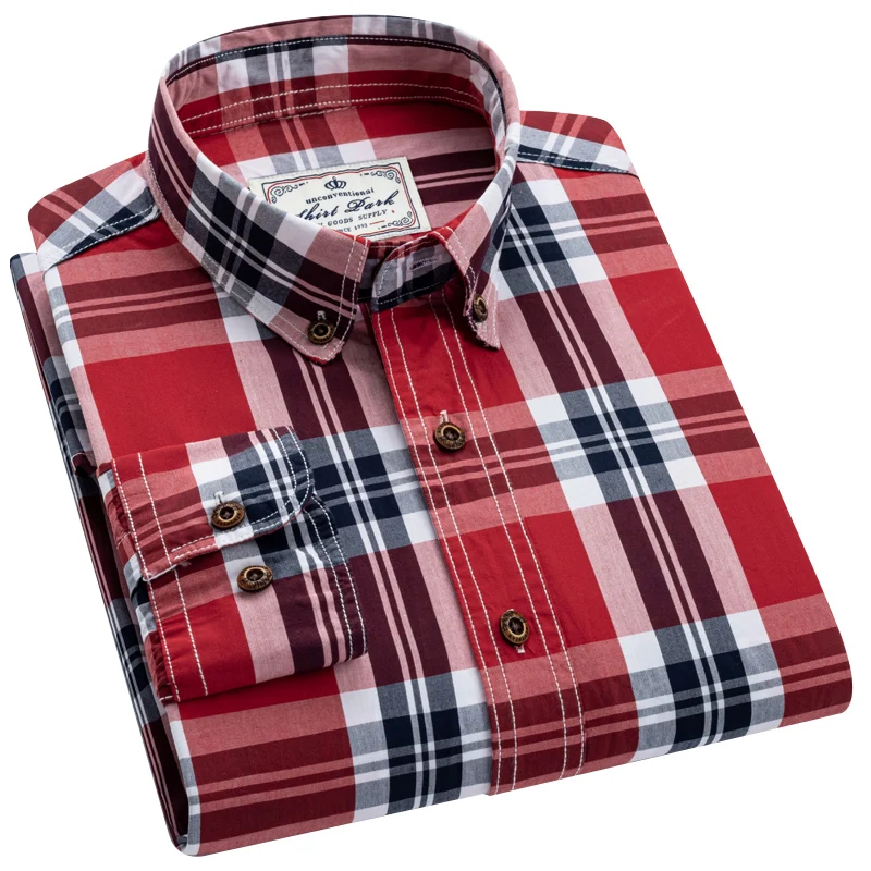 

Aoliwen New 100% Cotton Checkered Long Sleeve Shirt Men High Quality Spring Autumn Comfortable Casual Plaid Shirts Brand For Man