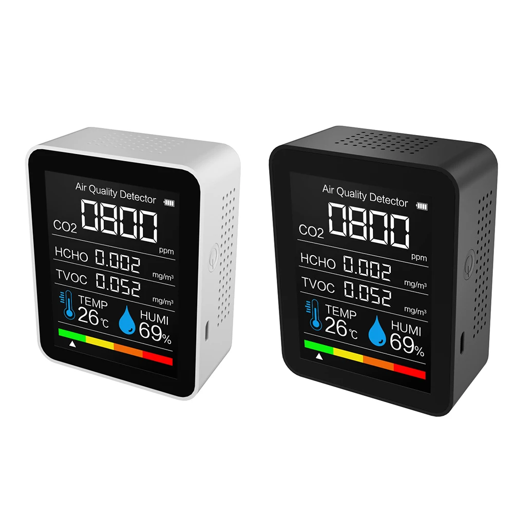 

5 in1 CO2 Meter Digital Temperature Humidity Sensor Tester Air Quality Monitor Carbon Dioxide TVOC Formaldehyde HCHO Detector