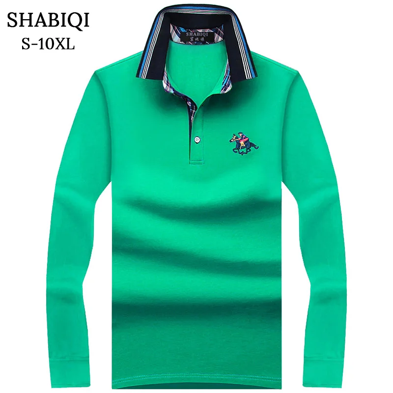 Turquoise SHABIQI размера плюс S-10XL, брендовая Новая мужская рубашка поло, мужская хлопковая рубашка с длинным рукавом, Брендовые повседневные топы, мужские рубашки поло - Цвет: Turquoise