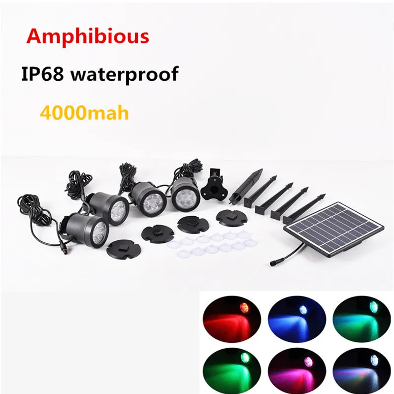 4000 Mah Solar Led Underwater Lights Waterproof IP68 Swimming Pool Solar Spotlight Lawn Lamp Fountains Pond Submersible Lamps