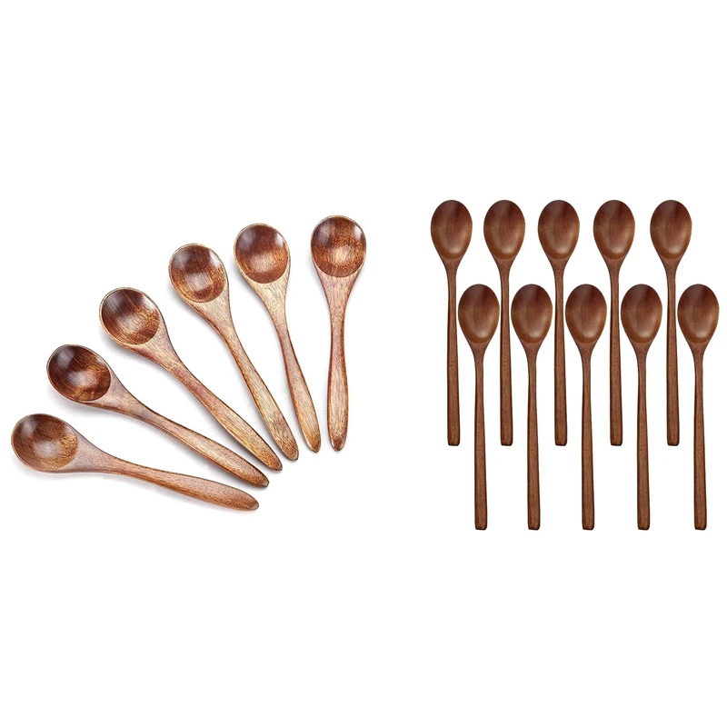 

Small Wooden Spoons, 6Pcs Wooden Teaspoon & Wooden Spoons,10 Pieces Soup Spoons for Mixing Stirring