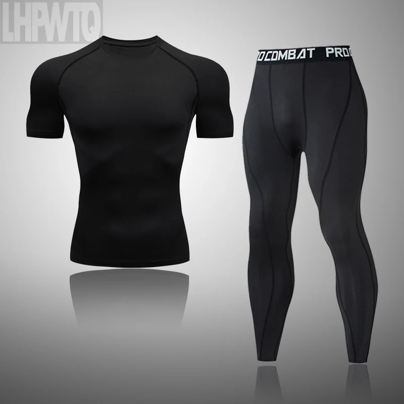 Для мужчин работает Набор для спортивного зала пробежки черная футболка с