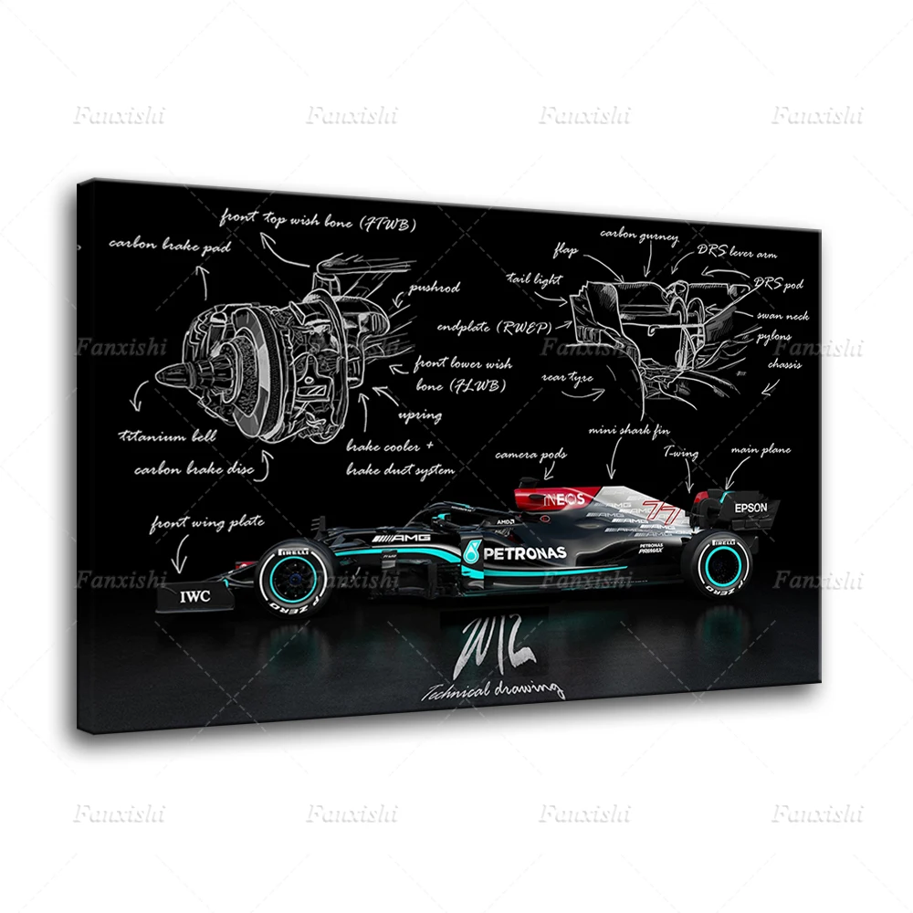 2021 W12 F1 дизайн автомобиля постеры и принты Чемпион настенное Искусство Холст