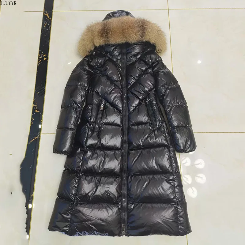 

Luxury Natural Fur Collar Feather Parka for Women Winter Thick Hooded Long Duck Down Jacket Brand Overcoat ZN36