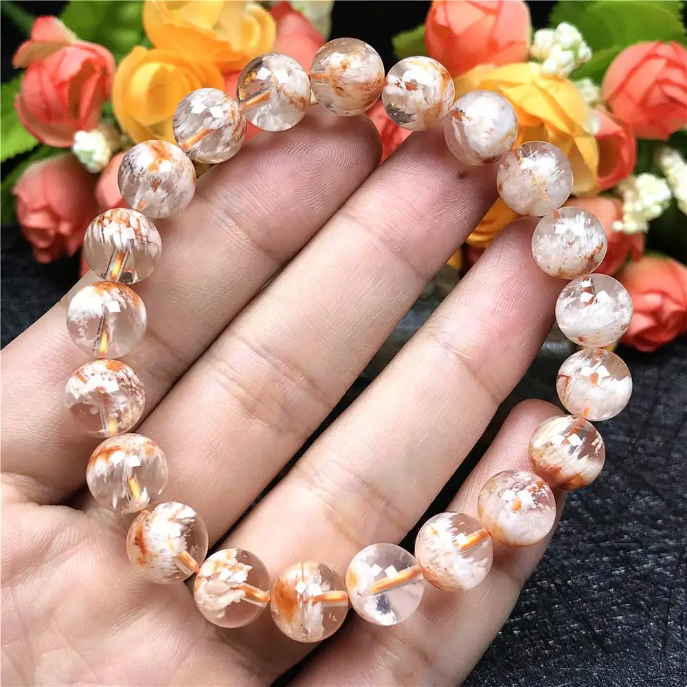 

9mm Top Natural Cherry Phantom Quartz Bracelet For Women Men Crystal Round Beads Crystal Stretch Gemstone Fashion Jewelry AAAAA