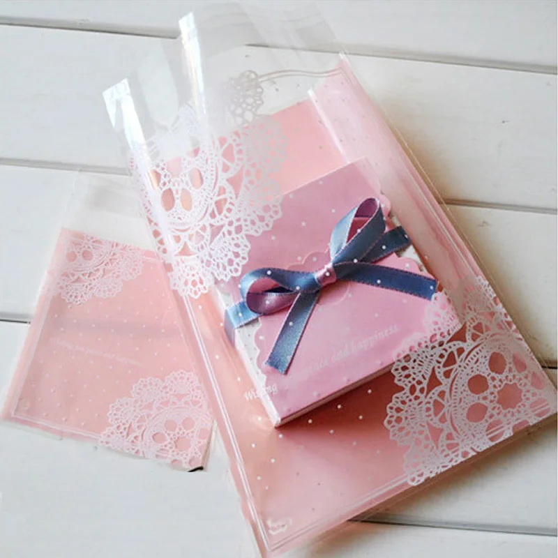 50 шт. пластиковые пакеты с розовыми кружевными цветами мешочек для печенья