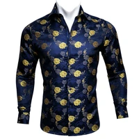 barry wang fashion gold rose paisley silk shirt men long sleeve casual flower shirts for men designer fit dress shirt bcy 0052