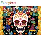 Фон Funnytree для фотографирования с изображением Дня мертвых мексиканских флагов, черепа, бархатцев