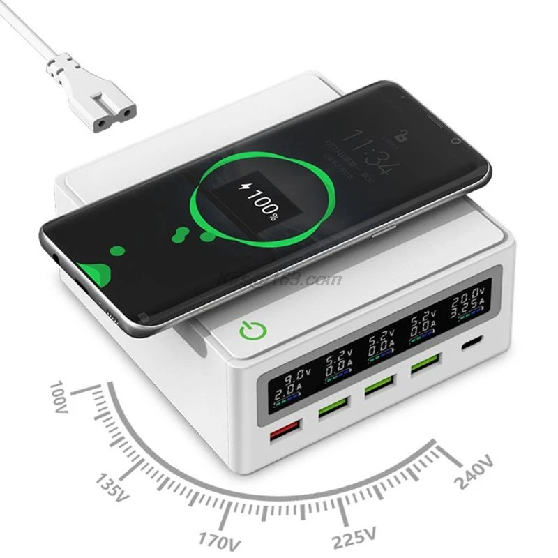 QC3.0 USB Type C PD 65W адаптер питания с 5 портами беспроводное зарядное устройство Qi для