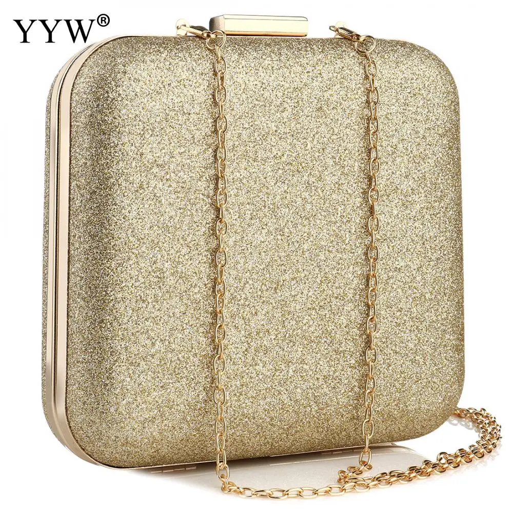 

Square Shape Gold Clutch Bag Evening Party Purses And Handbags Women'S Crossbody Bags 2020 New Sequined Metal Top Handle Bags
