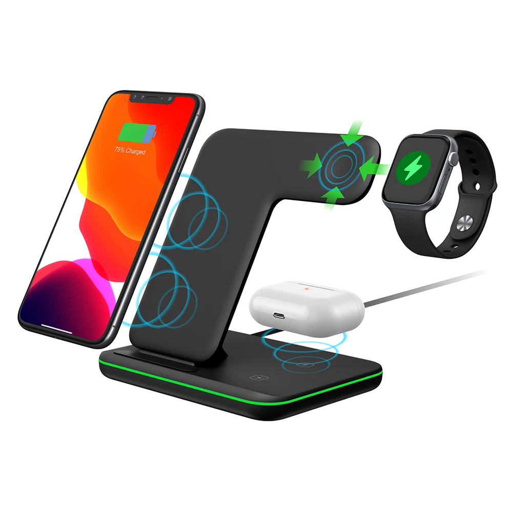 Беспроводное зарядное устройство Qi 3 в 1 15 Вт подставка для iPhone 11 XS XR X 8 AirPods Pro
