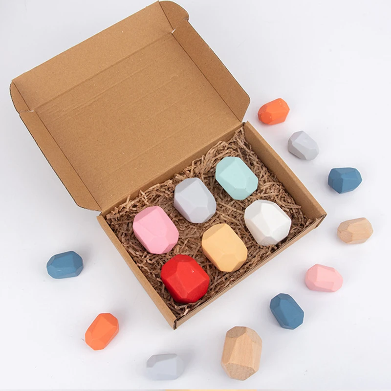 

Children's Montessori Wooden Building Blocks Early Education Educational Toys Tree Flame House Stone Rainbow Blocks Wooden Toys