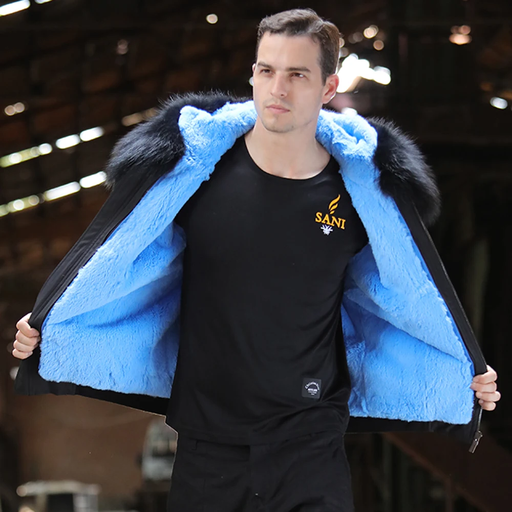 SANI 2019 меховые парки настоящий натуральный кролик синий мех мужские зимние теплые