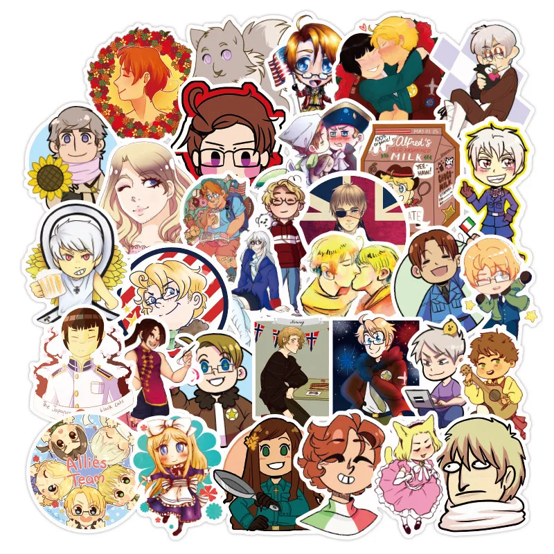 

50PCS Anime Axis Powers Hetalia Stickers Decal for DIY Stationery Skateboard Laptop Phone PS4 Guitar Suitcase PVC Sticker