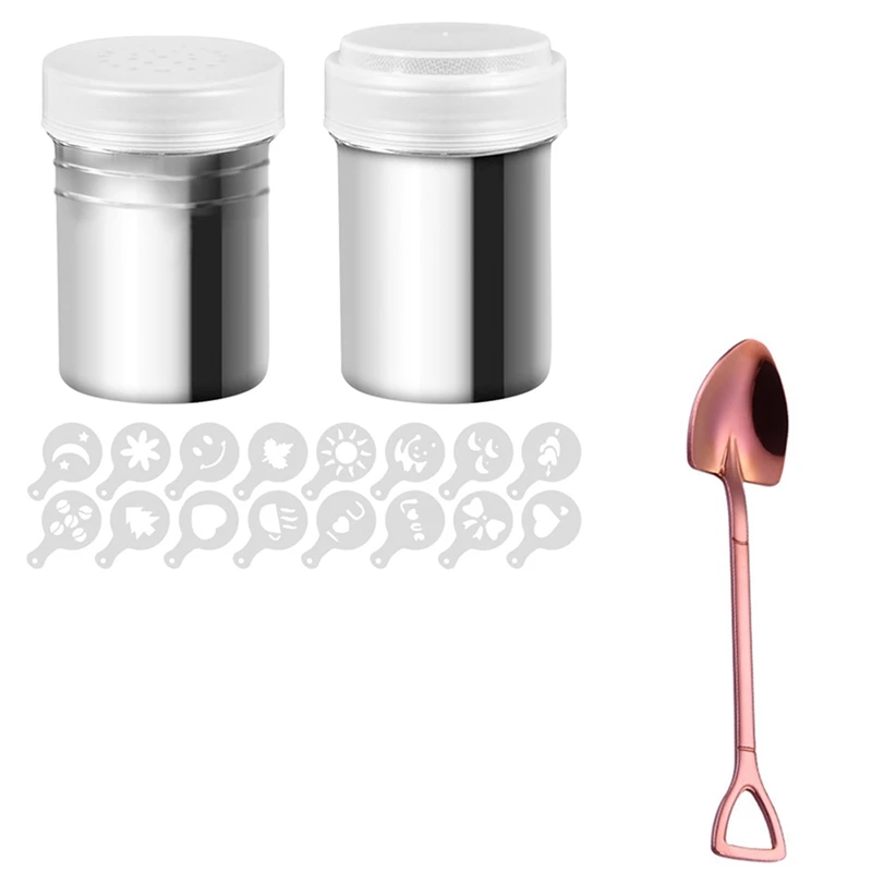 

Creative Small Shovel Spoon with 2 Pieces Stainless Steel Dredders and Coffee Cinnamon Power Powder Shaker Can