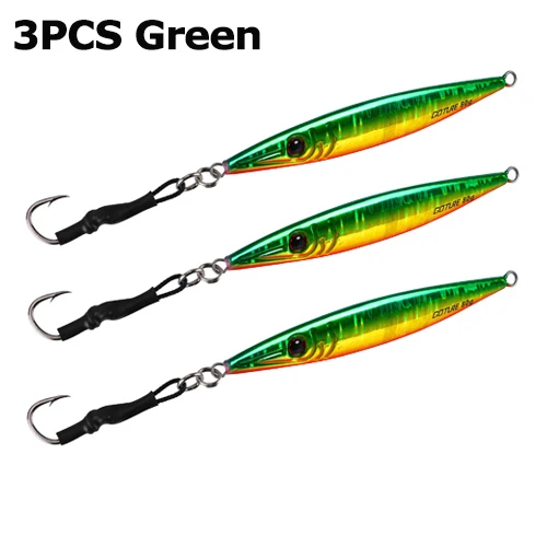 3pcs Green Goture рыболовные приманки для моря, металлический джиг 80 г/100 г/150 г, свинцовая Рыбная ложка, вертикальная приманка для джига, приманка с крюком, воблеры для рыбалки - Цвет: 3pcs Green