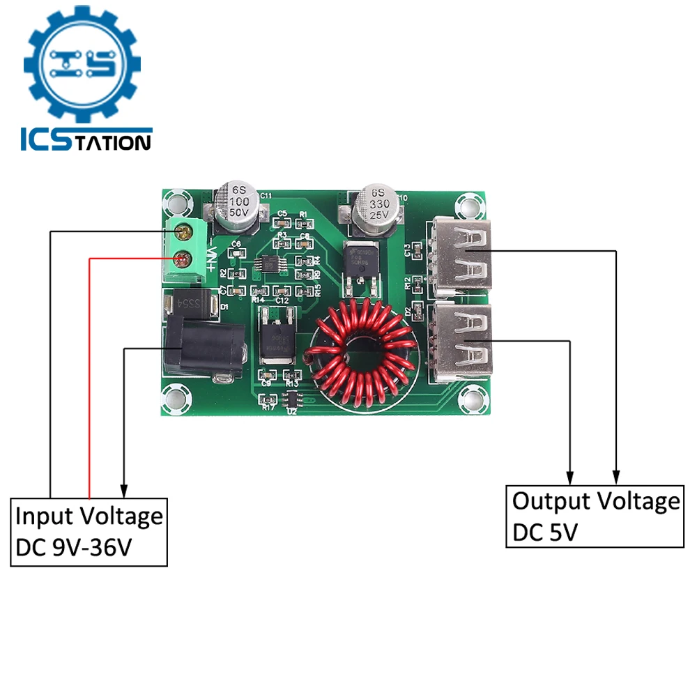 

Dual USB 5V 3A*2 Phone Battery Charger PCB Power Module Accessories Mobile Power Bank Step Down Buck Converter DC 9-36V Input