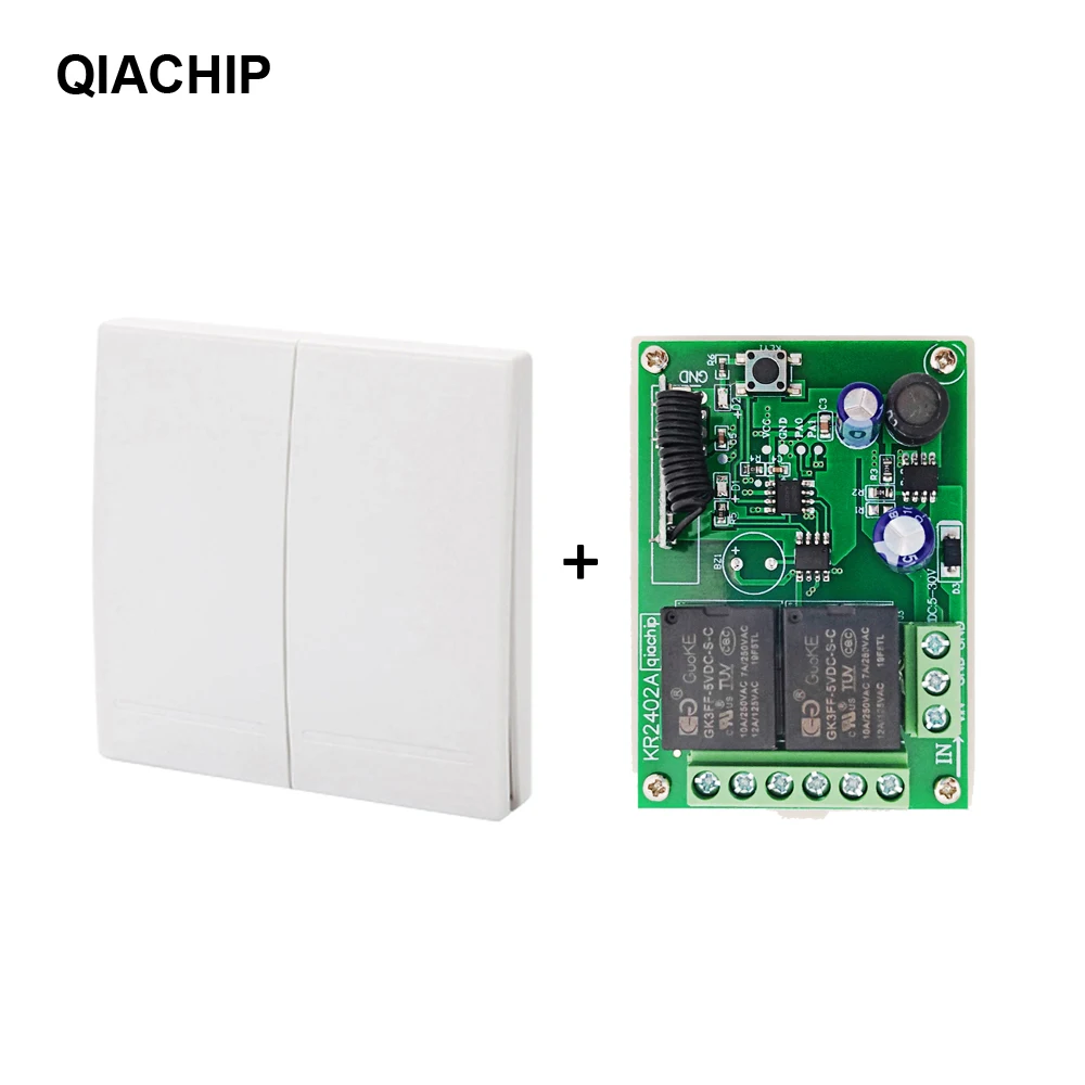 

QIACHIP 433MHz RF Wireless RF Relay 2CH 6V 24V Receiver Smart Home Switch Module 86 Wall Panel Remote Control Switch 10A